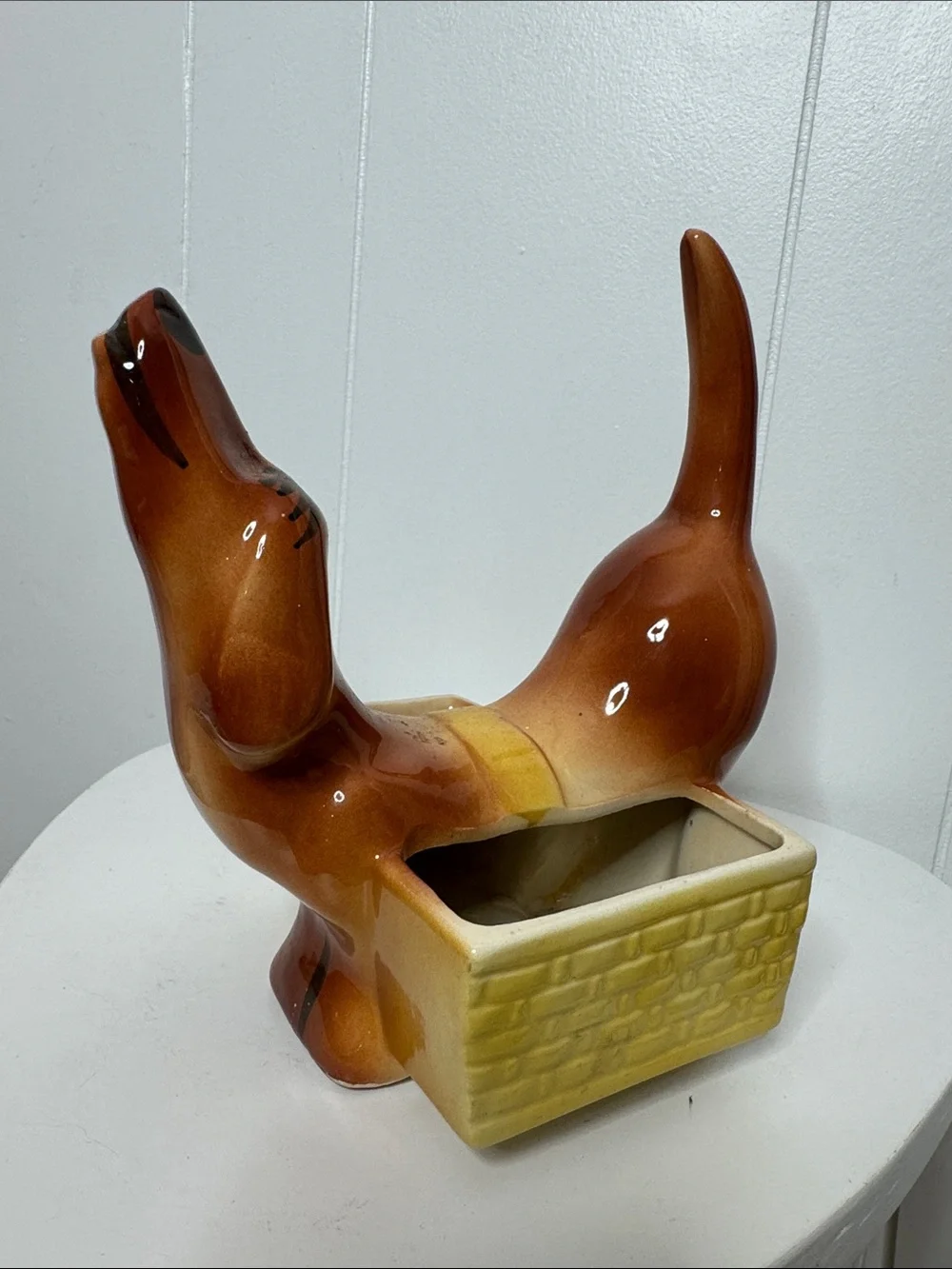 Vintage ceramic weiner dog planter bowl decor